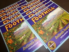 X10 WHOLESALE ORIGINAL ORANGE CRATE LABEL REDLANDS FOOTHILL VINTAGE GROVE C1930 