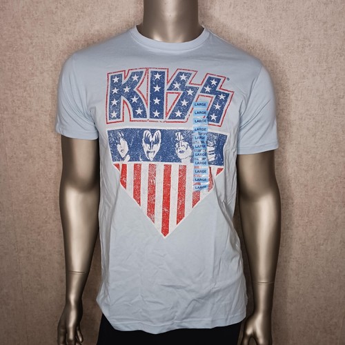 Kiss T-Shirt Herren Größe Large rot weiß und blau Sterne und Streifen Band Tee