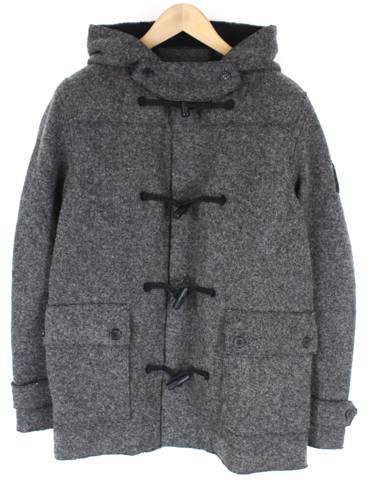 REPLAY Mens Coat L Grey Wool Blend Hooded Toggle Snaps Buttoned RRP€399 I
