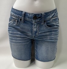 American Eagle Midi Shorts Size 2 Super Super Stretch Denim Distressed Cutoffs