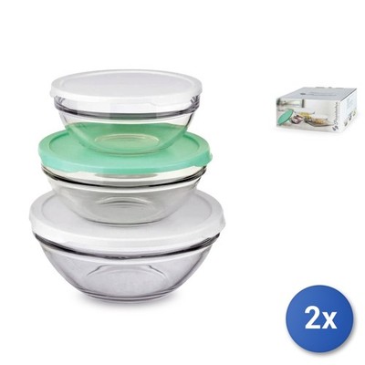 2x Pasabahce Snack-Behälter Set 3-teilig Aus Klarem Glas Mit Deckel