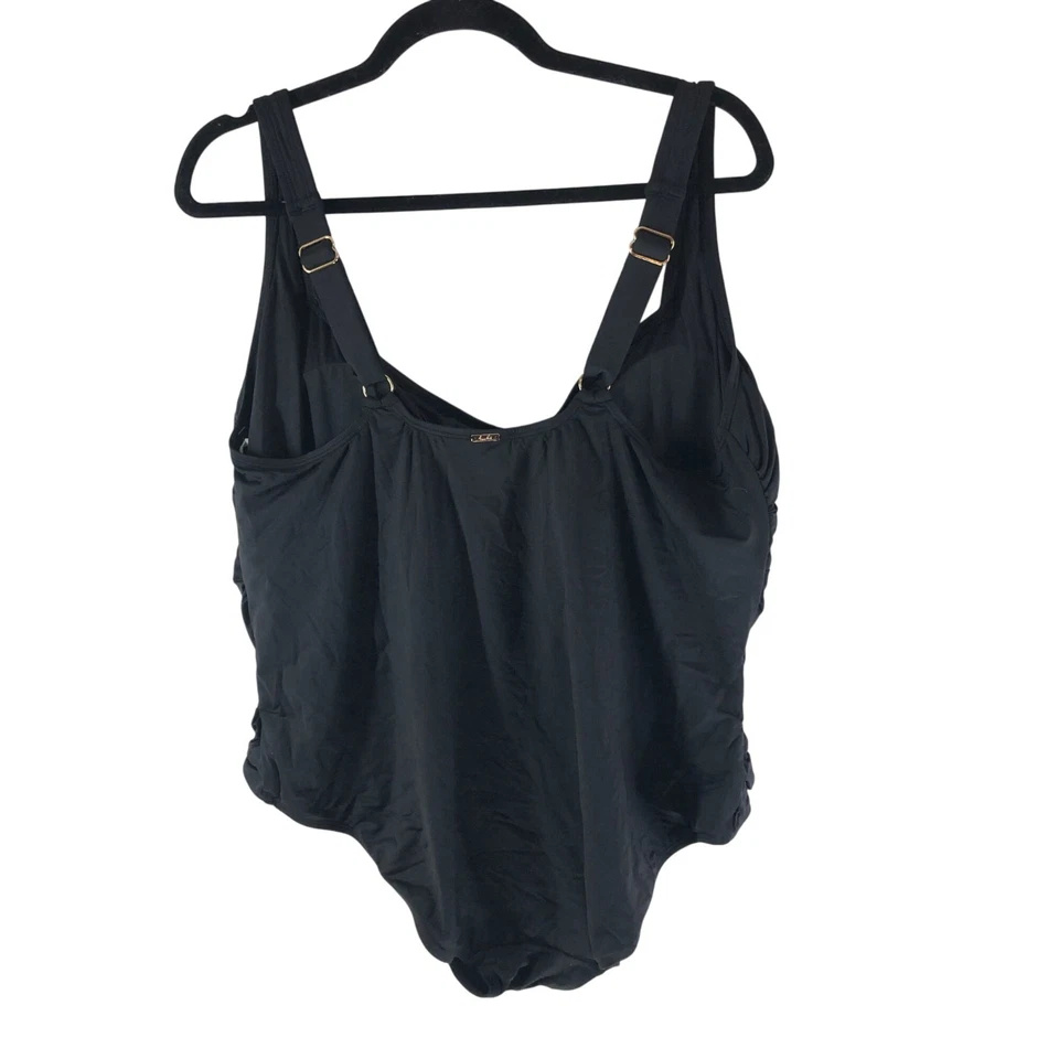 Traje de baño Anne Cole talla grande color vivo cuello cuadrado de una pieza negro 24W Foto 3 de 4