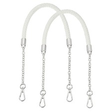 2Pcs 62cm/24.4" PU Leather Braided Purse Strap White, Silver Buckle 