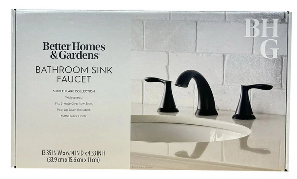 Grifo de baño Better Homes & Gardens estilo simple 8" amplio en negro mate Foto 3 de 4