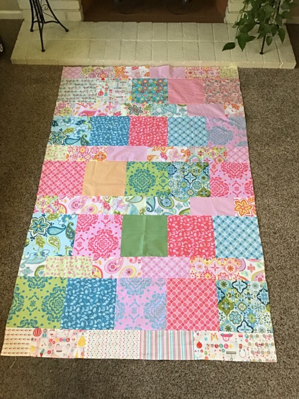Homemade Spring Colors Scrappy Quilt Top~ 47” x  73”~ needs ironed