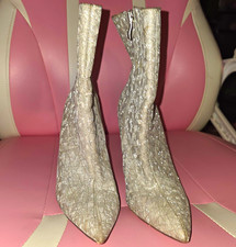 Silver Glitter Pointed Toe Ankle Bootie Side Zip Skylar US 7 EU 38