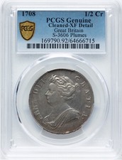GREAT BRITAIN  ANNE  1708  1/2 CROWN SILVER COIN, PCGS CERTIFIED "XF DETAILS"