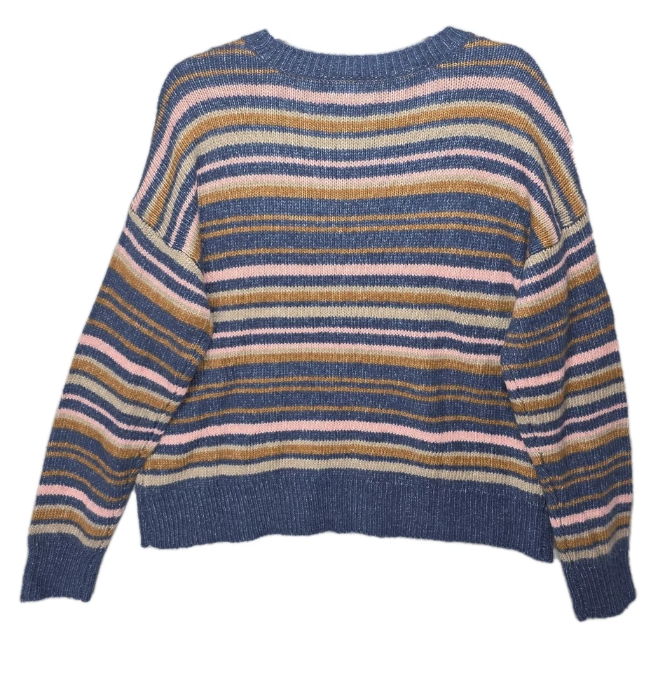 Lucky Brand Sweater Womens L Boho Multicolor Striped Rainbow Soft Oversized Boxy - Image 2 of 4