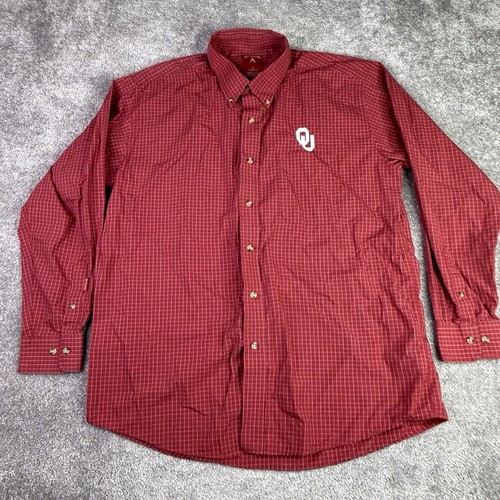 Oklahoma University Sooners Antigua Shirt Men’s Large Red Checked Long Sleeve - Picture 2 of 8