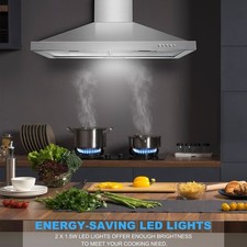 Campana extractora de montaje en pared de 30" acero inoxidable 450 CFM cocina estufa ventilación LED 3 velocidades