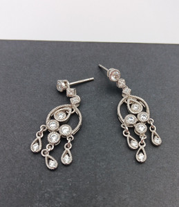 Sterling Silver 925 CZ Cubic Zirconia Chandelier Dangle Earrings