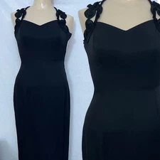 Jessica McClintock Gunne Vtg Whimsigoth Black Maxi Dress Cutout Formal Evening