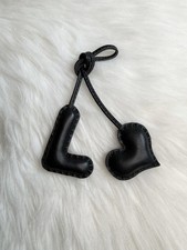 Black Heart Initial Letter L Genuine Leather Keychain Bag Charm Handmade Gift