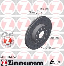 2x ZIMMERMANN Bremsscheibe SPORT Z 600.3264.52 für VW JETTA 4 162 163 AV3 AV2