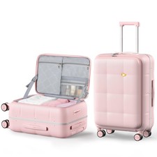 24 Inch Checked Luggage Hard Shell Suitcase Top Opening Aluminum Frame Travel...