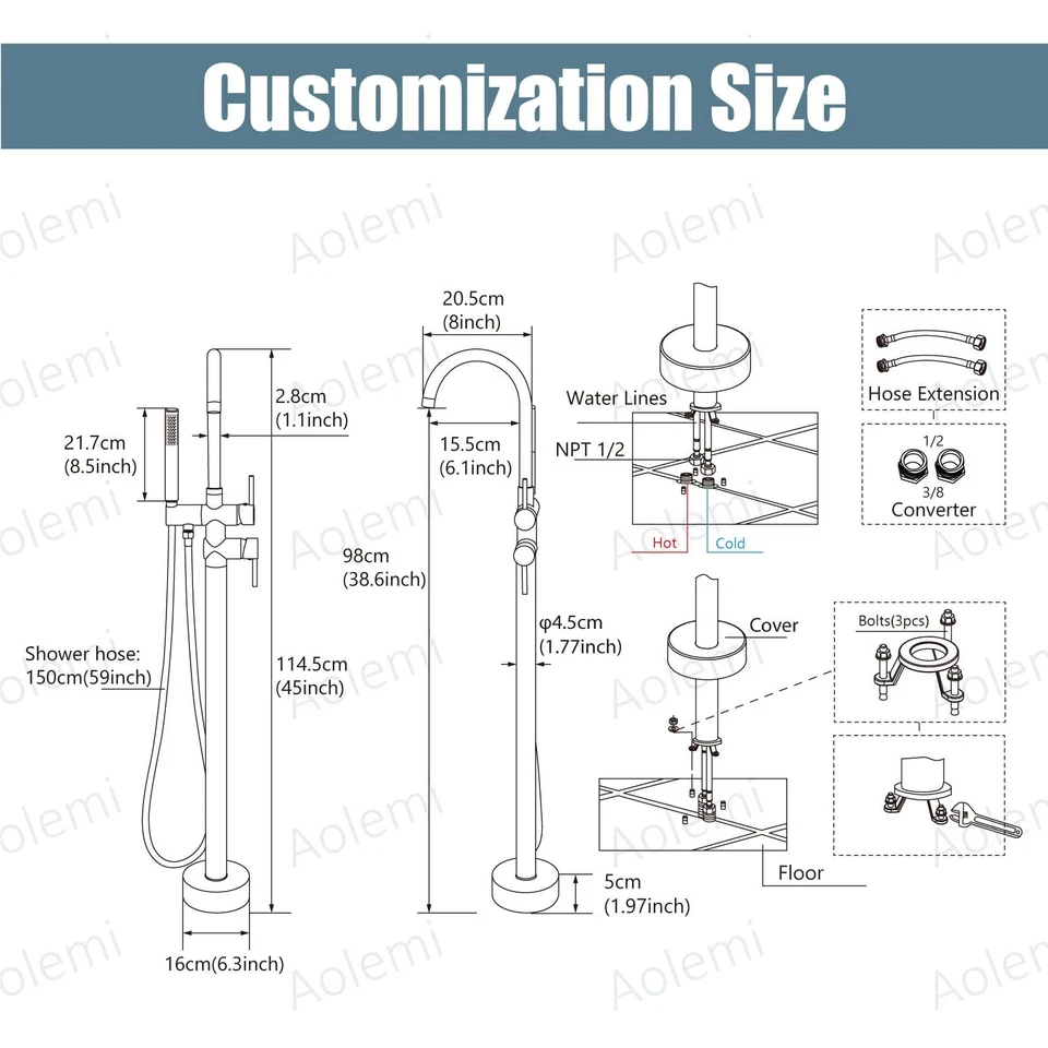 Grifo de bañera de montaje en piso relleno de bañera independiente ducha de alto flujo... Foto 2 de 4