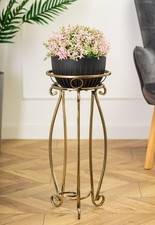 Classic Industrial Metal Plant Pot Stand in Rustic Gold Finish, Vintage Planter