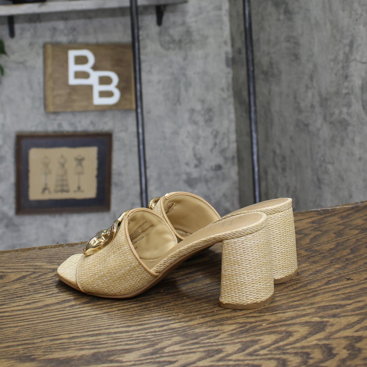 a New Day Womens Arden Raffia Ornamented Block Heels 93320203 Tan