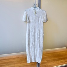 White Flora Lace Qipao Midi Dress - Chinese Traditional Cheongsam