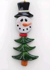 Snowman Head Dangling 2 Sided Christmas Tree Chunky Cute 8" Ornament 
