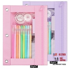 Pencil Pouch for 3 Ring Binder, Zipper Pencil Pouches for 2pack Pink purple