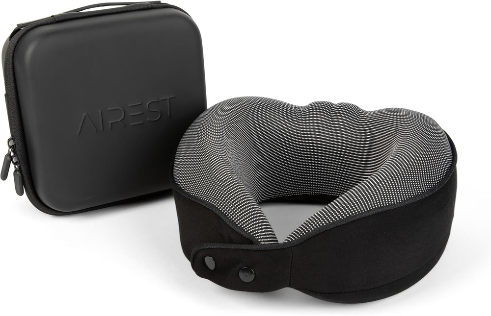 Magnetic Button Travel Neck Pillow with Memory Foam & Case
