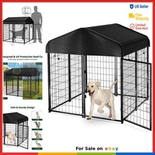 Dog Kennel 4x4x4.5 FT Outdoor Heavy Duty Welded Metal Crate with Waterproof Roof
