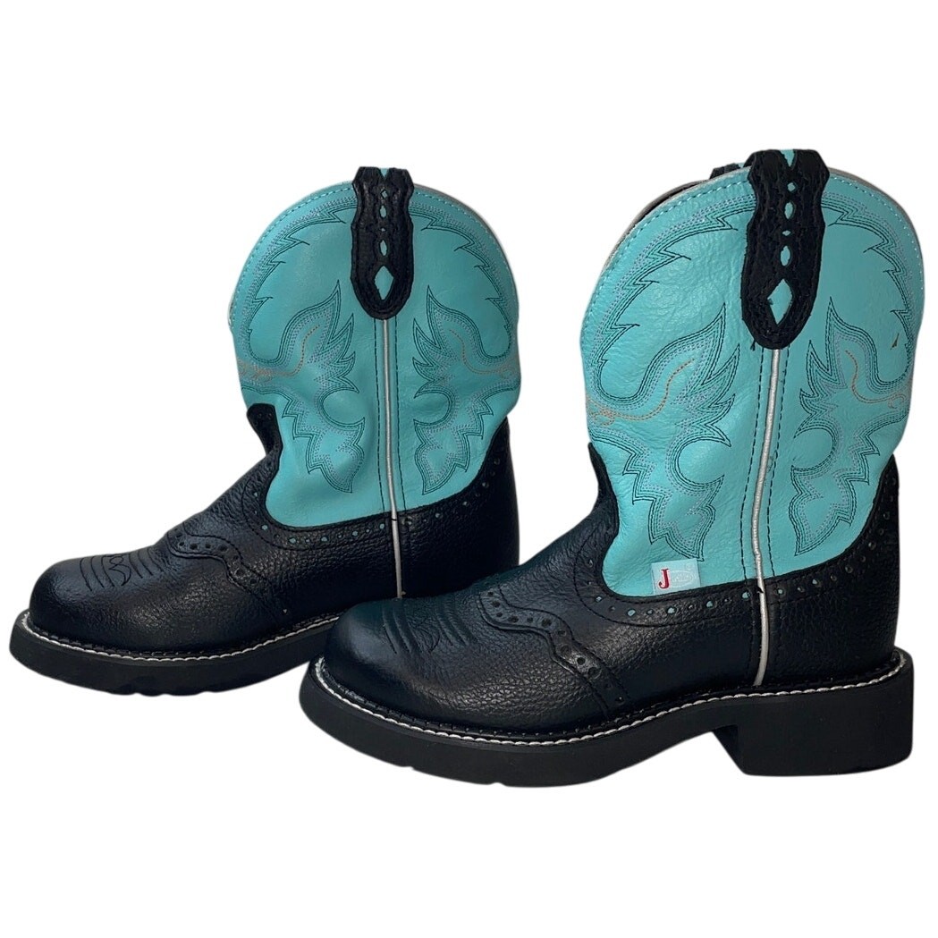 Justin Gypsy L9905 Gemma Short Western Cowgirl Boots Size 6.5B Black Turquoise