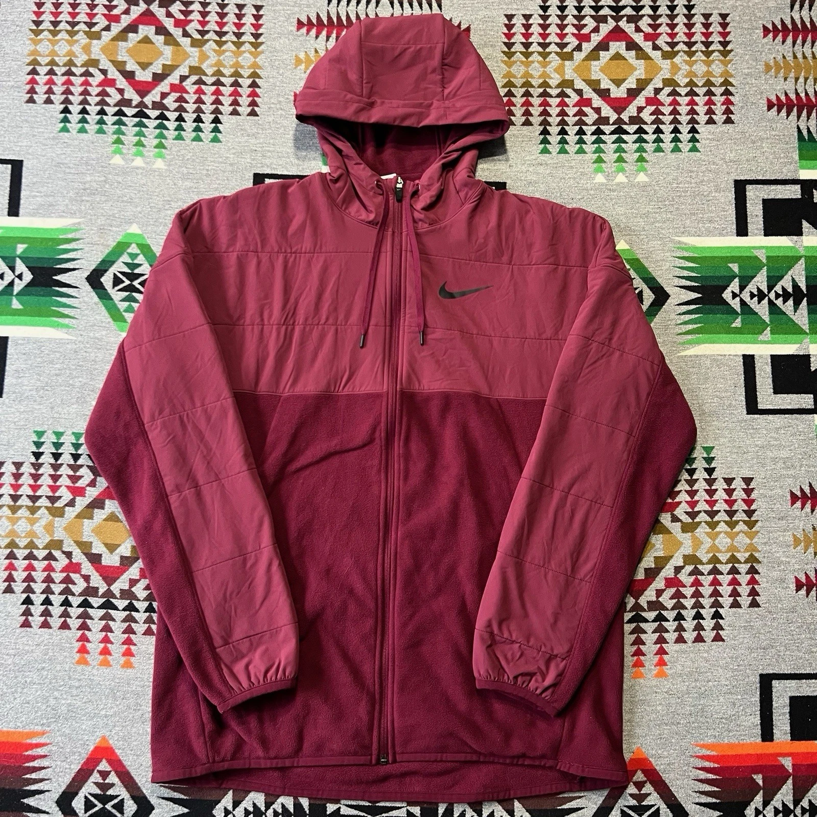 Nike Therma Fit Jacket Mens Large Red Full Zip Hoodie Winterized Fleece C1