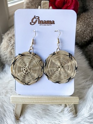 Flat Round Rattan Straw Earrings , Spring Summer Boho Earrings