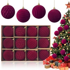 Dark Burgundy Velvet Christmas Ornaments Balls for Christmas Tree Decoration,...