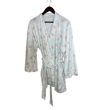 Miss Elaine Robe Women Small White Floral Cotton Blend Lace Trim Vintage Short