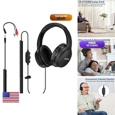 / 6M Extra Long Cord Headphones For Tv Pc Volume Control Spring Coiled
