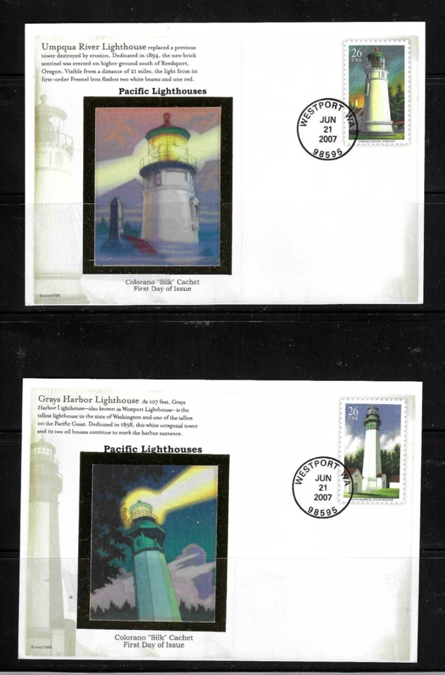 USA SC # UX504-UX508 Pacific Lighthouses  FDC . Colorano Silk Cachet - Image 2 of 4