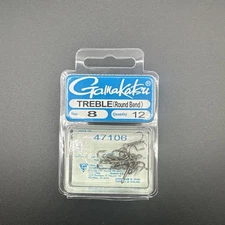 Gamakatsu Round Bend Treble Hook Size 8 - Qty 12 Hooks
