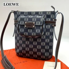Loewe Repeat Anagram Shoulder Bag Navy×Brown Logo Monogram with Pouch Luxury