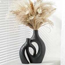 （VYD）XL Black Ceramic Vase Sets of 2 for Modern Home Decor, Eclectic Entryway