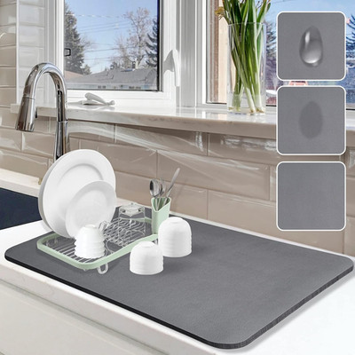 Dish Drying Mat for Kitchen Counter, 16''X24'' Dish Drying Pad with Non-Slip Rubbe