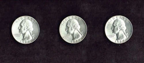 1964 d Uncirculated SILVER QUARTERS  (x3)