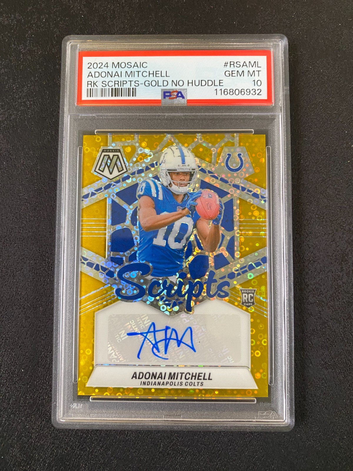 Adonai Mitchell Panini Mosaic Rookie Scripts #RSAML Gold No Huddle