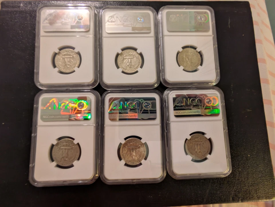 Lot of 6: 90% Silver NGC-CERTIFIED Washington Quarters (1943-1962) AU50/XF45 - Image 2 of 2