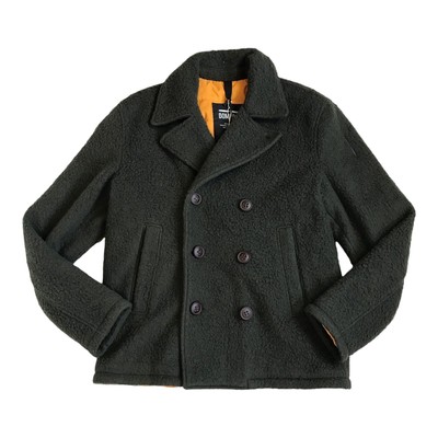 Bomboogie Pea Mantel Jacke Grün Damen Größe L Zweireiher Lammfellimitat