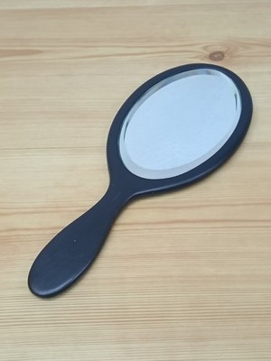 Vintage antiker Handspiegel Ebenholz Holz abgeschrägt oval