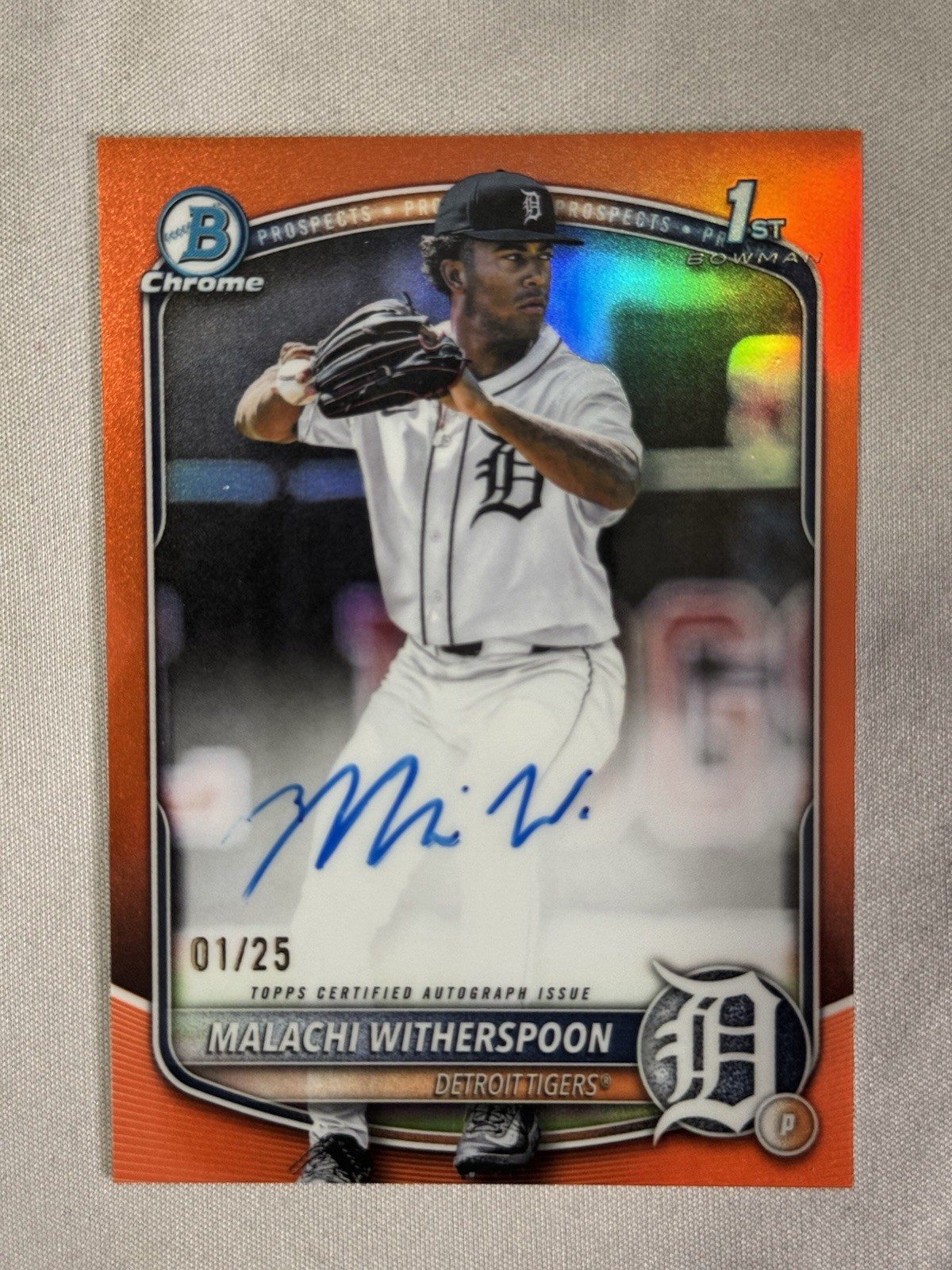 2025 Bowman Draft 1st Chrome Malachi Witherspoon True Orange Auto 1/25 Tigers