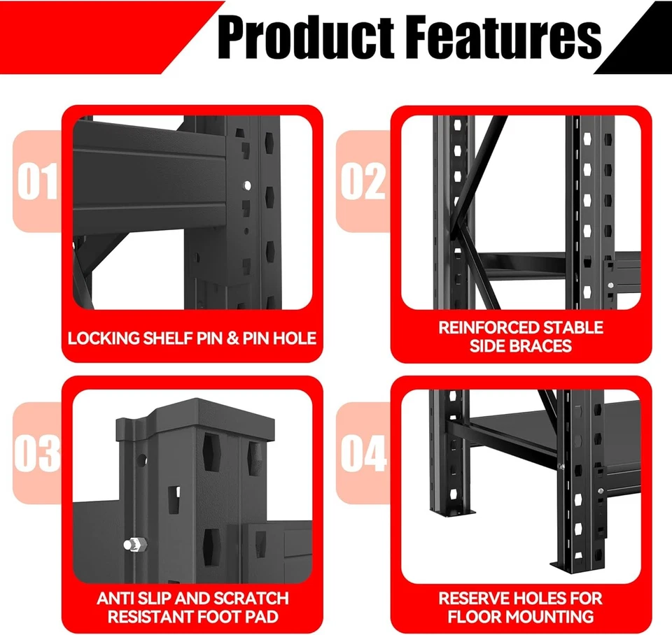 Estantes de almacenamiento de garaje de metal, estante de gran capacidad, estantería de metal de alta resistencia Foto 3 de 4