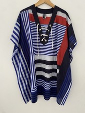 JETS SWIMWEAR Red White & Blue Striped Cotton Lace Up Mini Kaftan Cover Up M / L