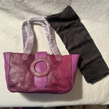 New Chi by Carlos Falchi Purple Leather Shoulder Bag Handbag Magnetic Dustbag