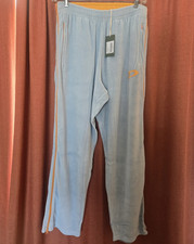 DENIM TEARS Men  s Light Blue Velour Logo Sweatpants Drawstring Zip Pockets M NWT