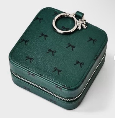 Cat & Jack Girl s Bow Print Green Square Zip Jewelry Organizer Case