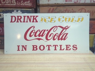 1948 Drink Ice Cold Coca Cola In Bottles Metal Soda Advertising Sign 11" x 24"